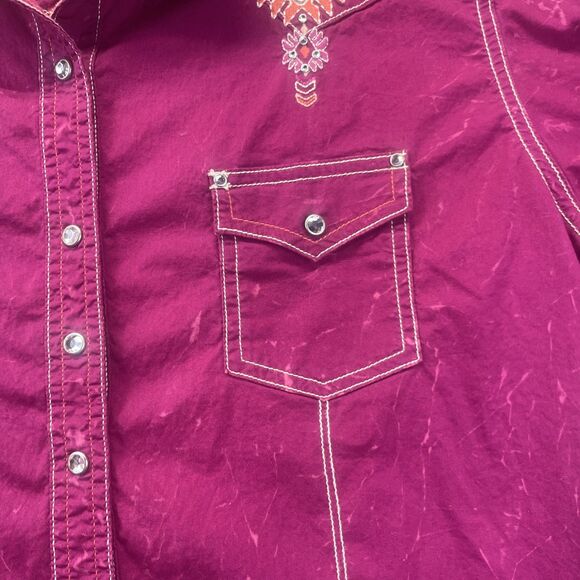 Rock 47 By Wrangler XL Western Shirt Snap Pink Embroidered Rodeo Rhinestone - Picture 4 of 15